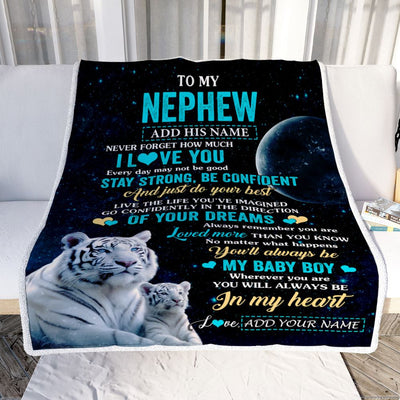 Personalized To My Nephew Gifts From Aunt Uncle Auntie Blanket White Tiger Never Forget How Much I Love You Nephew Birthday Graduation Christmas Fleece Blanket | teecentury