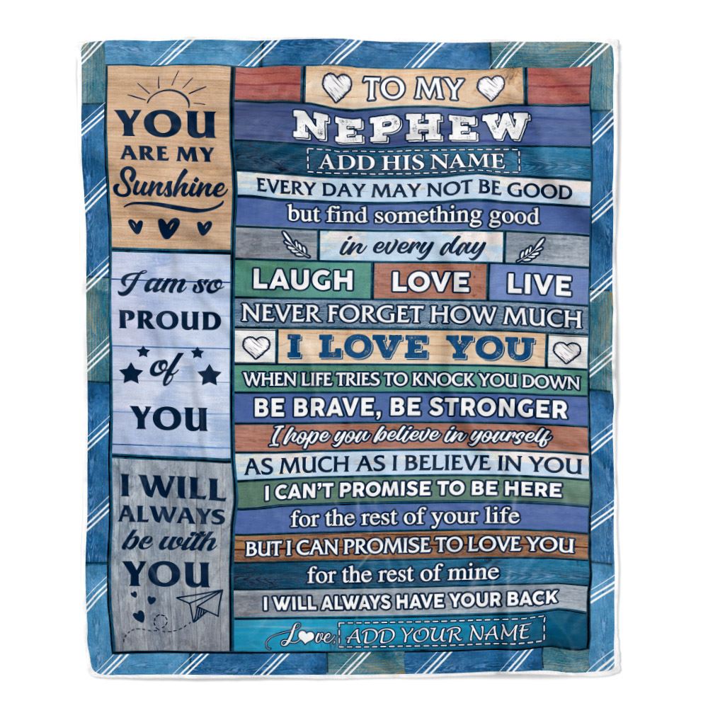 Personalized To My Nephew Gifts From Aunt Uncle Auntie Blanket Wood I Love You Birthday Graduation Gifts For Nephew Christmas Customized Fleece Throw Blanket | teecentury
