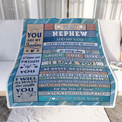 Personalized To My Nephew Gifts From Aunt Uncle Auntie Blanket Wood I Love You Birthday Graduation Gifts For Nephew Christmas Customized Fleece Throw Blanket | teecentury
