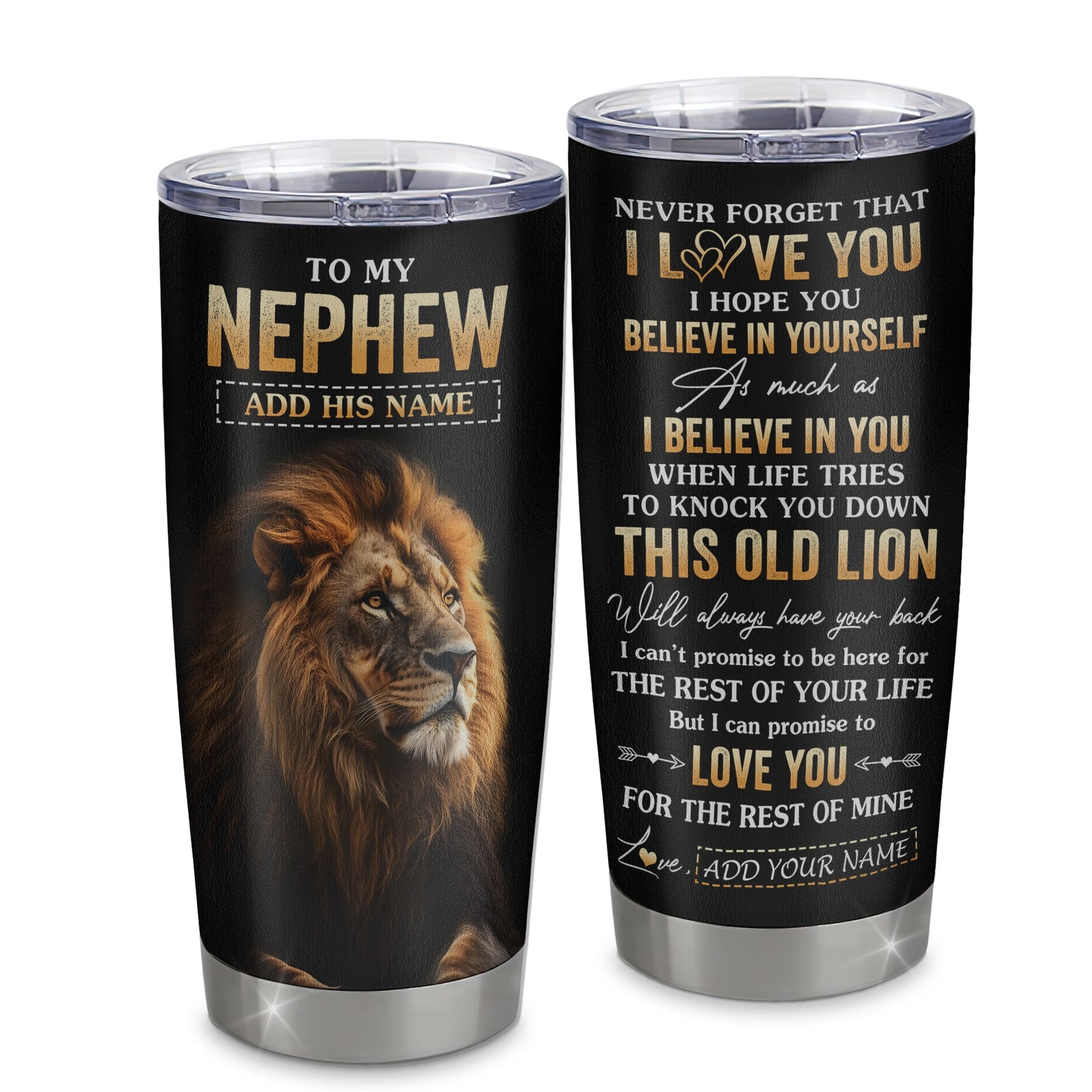 Personalized To My Nephew Gifts From Aunt Uncle Auntie Tumbler Old Lion Love You Nephew Birthday Gifts Graduation Christmas Custom Stainless Steel Cup Travel Mug | teecentury
