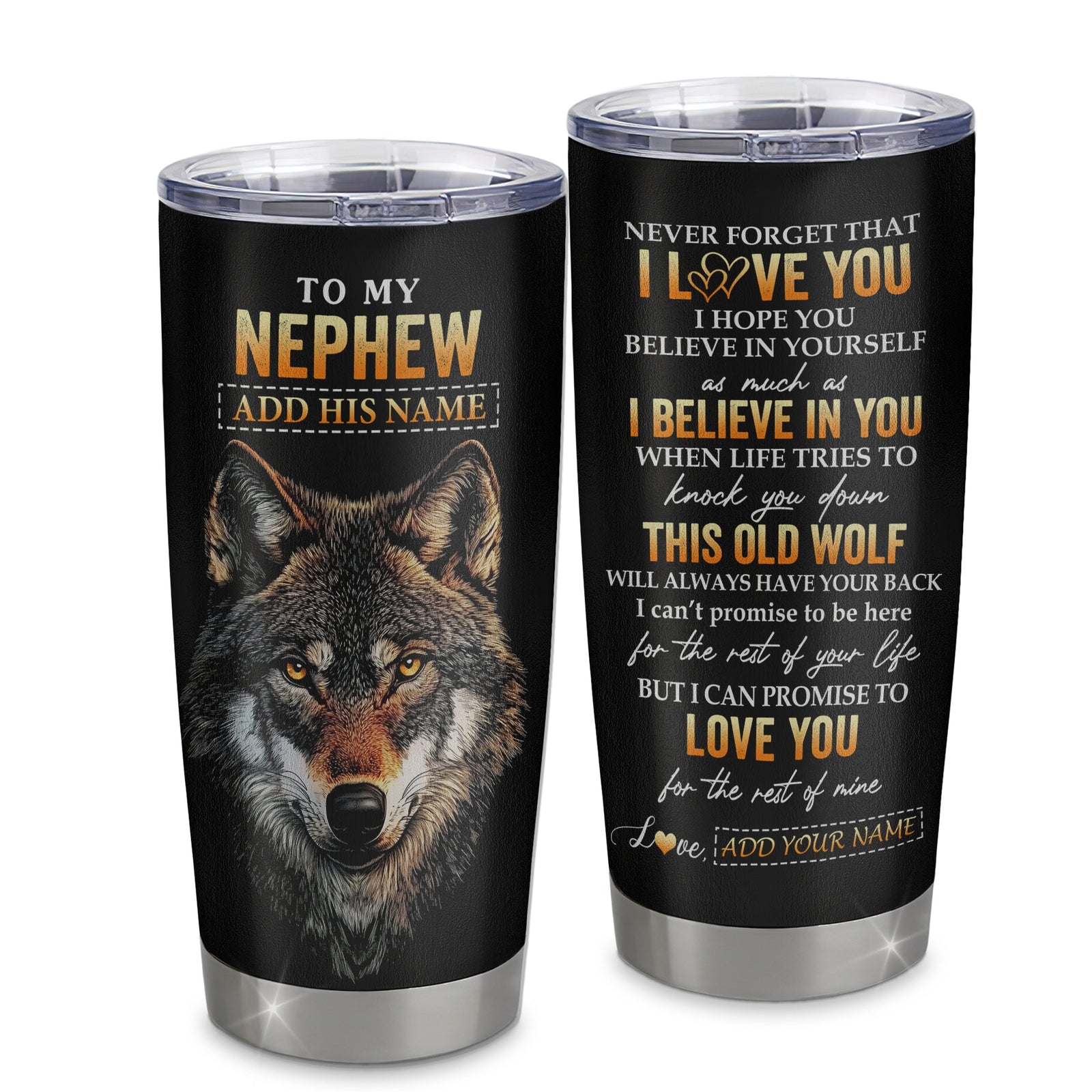 Personalized To My Nephew Gifts From Aunt Uncle Auntie Tumbler Old Wolf Love You Nephew Birthday Gifts Graduation Christmas Custom Stainless Steel Cup Travel Mug | teecentury
