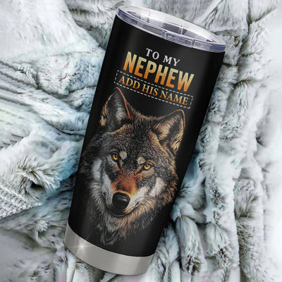 Personalized To My Nephew Gifts From Aunt Uncle Auntie Tumbler Old Wolf Love You Nephew Birthday Gifts Graduation Christmas Custom Stainless Steel Cup Travel Mug | teecentury