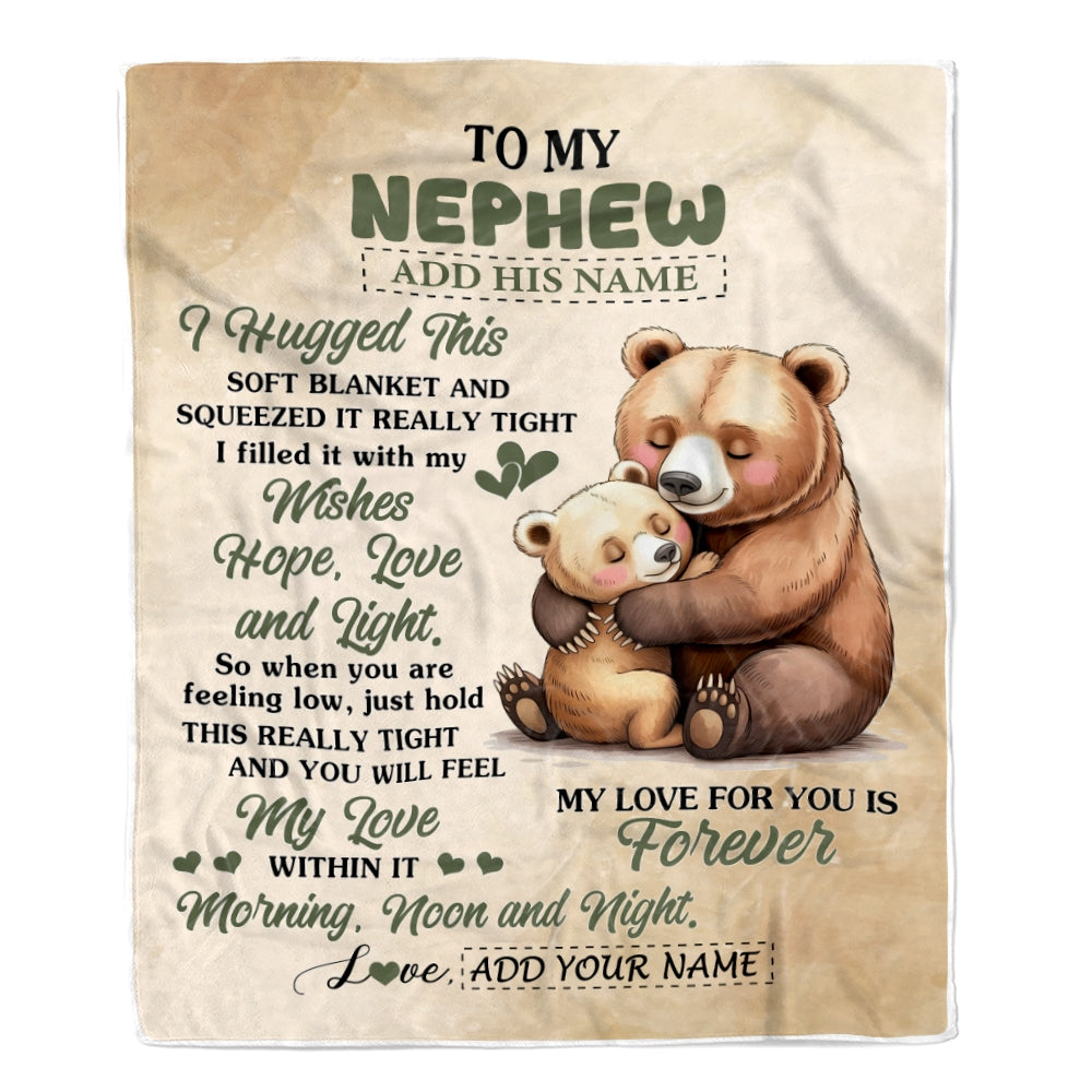 Personalized To My Nephew Gifts From Aunt Uncle Blanket Bear Letter I Hugged This Gifts For Nephew Birthday Graduation Christmas Custom Fleece Blanket | teecentury