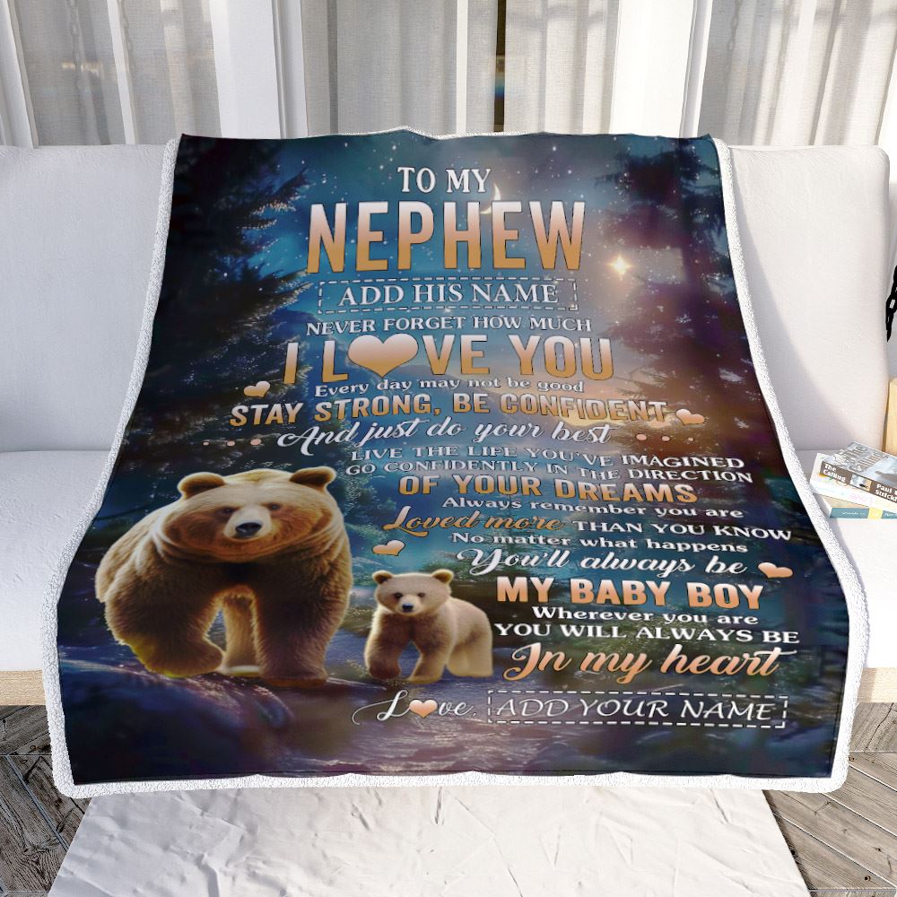 Personalized To My Nephew Gifts From Aunt Uncle Blanket Bear Never Forget How Much I Love You Nephew Birthday Graduation Christmas Fleece Throw Blanket | teecentury