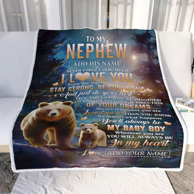 Personalized To My Nephew Gifts From Aunt Uncle Blanket Bear Never Forget How Much I Love You Nephew Birthday Graduation Christmas Fleece Throw Blanket | teecentury