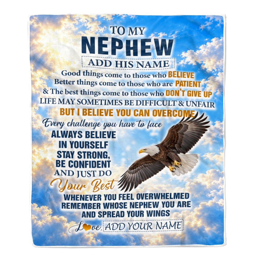 Personalized To My Nephew Gifts From Aunt Uncle Blanket Believe In Yourself Eagle Gifts For Nephew Birthday Present Graduation Christmas Custom Fleece Blanket | teecentury