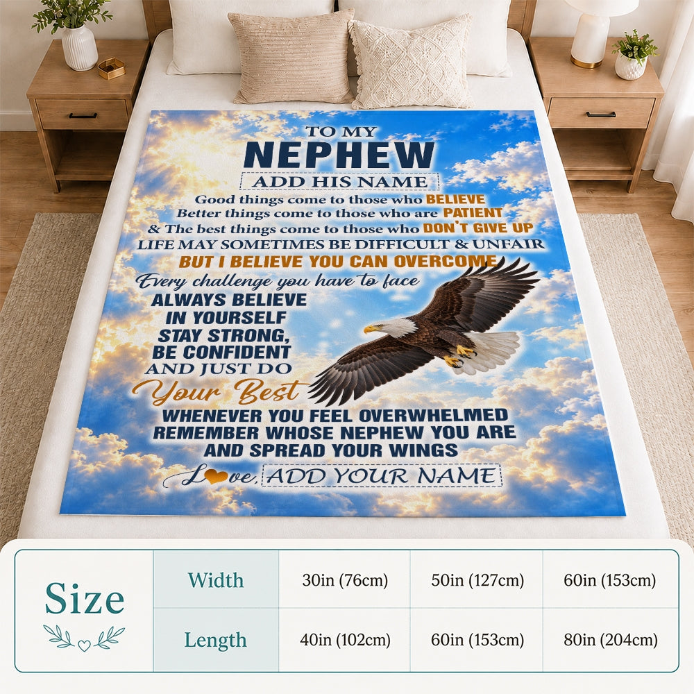 Personalized To My Nephew Gifts From Aunt Uncle Blanket Believe In Yourself Eagle Gifts For Nephew Birthday Present Graduation Christmas Custom Fleece Blanket | teecentury