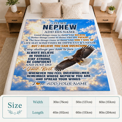 Personalized To My Nephew Gifts From Aunt Uncle Blanket Believe In Yourself Eagle Gifts For Nephew Birthday Present Graduation Christmas Custom Fleece Blanket | teecentury
