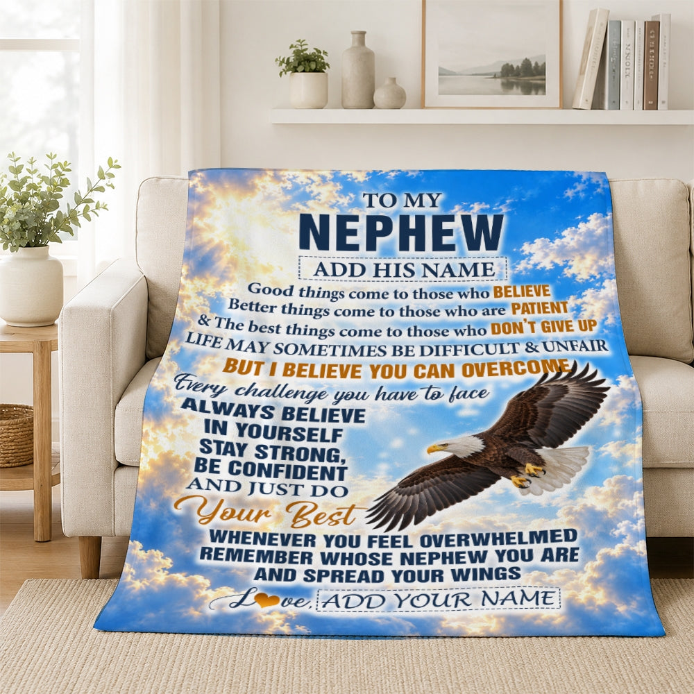 Personalized To My Nephew Gifts From Aunt Uncle Blanket Believe In Yourself Eagle Gifts For Nephew Birthday Present Graduation Christmas Custom Fleece Blanket | teecentury