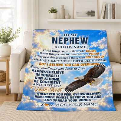 Personalized To My Nephew Gifts From Aunt Uncle Blanket Believe In Yourself Eagle Gifts For Nephew Birthday Present Graduation Christmas Custom Fleece Blanket | teecentury