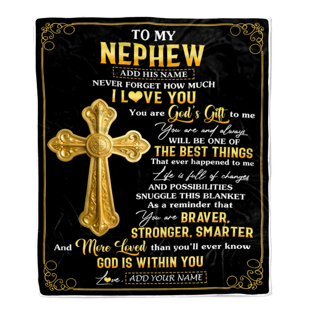 Personalized To My Nephew Gifts From Aunt Uncle Blanket Christian God Is With You Gifts For Nephew Birthday Present Graduation Christmas Custom Fleece Blanket | teecentury