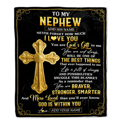 Personalized To My Nephew Gifts From Aunt Uncle Blanket Christian God Is With You Gifts For Nephew Birthday Present Graduation Christmas Custom Fleece Blanket | teecentury