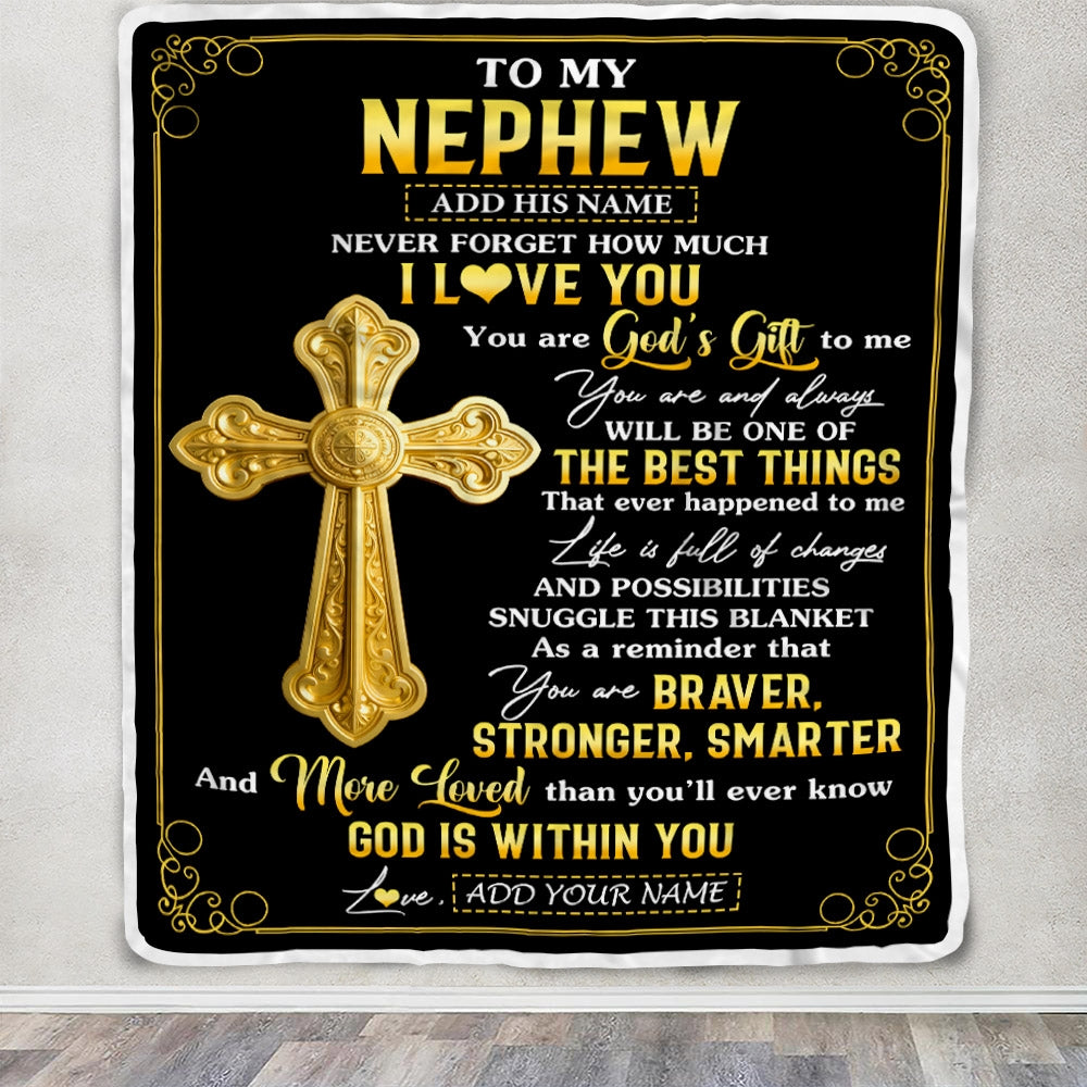 Personalized To My Nephew Gifts From Aunt Uncle Blanket Christian God Is With You Gifts For Nephew Birthday Present Graduation Christmas Custom Fleece Blanket | teecentury