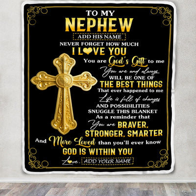 Personalized To My Nephew Gifts From Aunt Uncle Blanket Christian God Is With You Gifts For Nephew Birthday Present Graduation Christmas Custom Fleece Blanket | teecentury