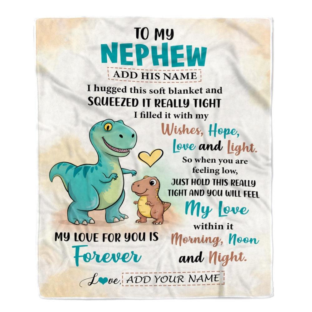 Personalized To My Nephew Gifts From Aunt Uncle Blanket Dinosaur Letter I Hugged This Gifts For Nephew Birthday Graduation Christmas Custom Fleece Blanket | teecentury