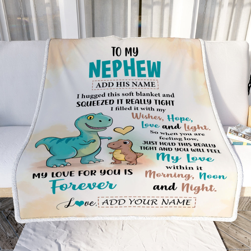 Personalized To My Nephew Gifts From Aunt Uncle Blanket Dinosaur Letter I Hugged This Gifts For Nephew Birthday Graduation Christmas Custom Fleece Blanket | teecentury