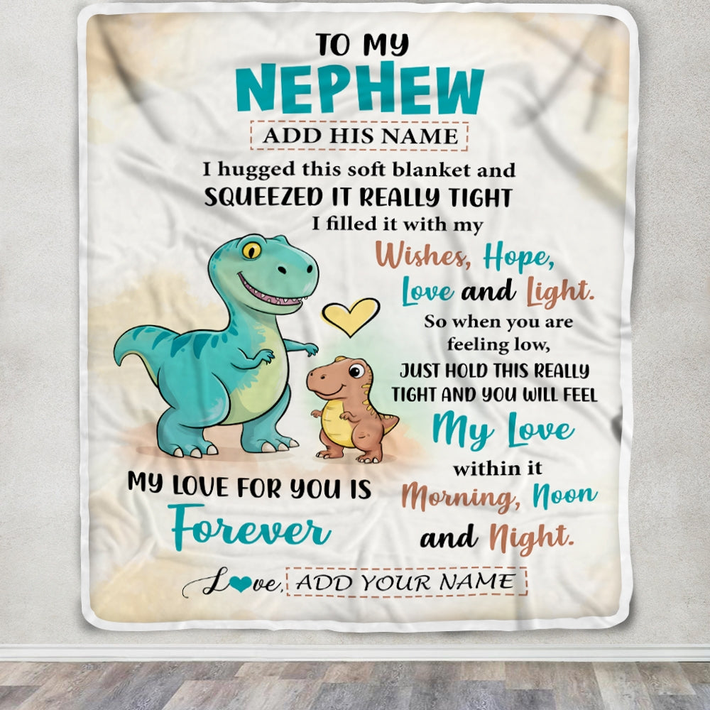 Personalized To My Nephew Gifts From Aunt Uncle Blanket Dinosaur Letter I Hugged This Gifts For Nephew Birthday Graduation Christmas Custom Fleece Blanket | teecentury