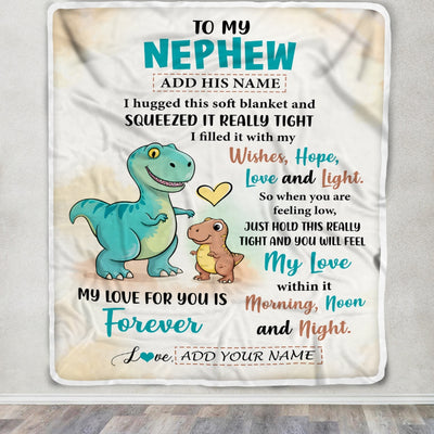 Personalized To My Nephew Gifts From Aunt Uncle Blanket Dinosaur Letter I Hugged This Gifts For Nephew Birthday Graduation Christmas Custom Fleece Blanket | teecentury