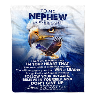 Personalized To My Nephew Gifts From Aunt Uncle Blanket Don't Give Up Eagle Gifts For Nephew Birthday Graduation Christmas Customized Fleece Throw Blanket | teecentury