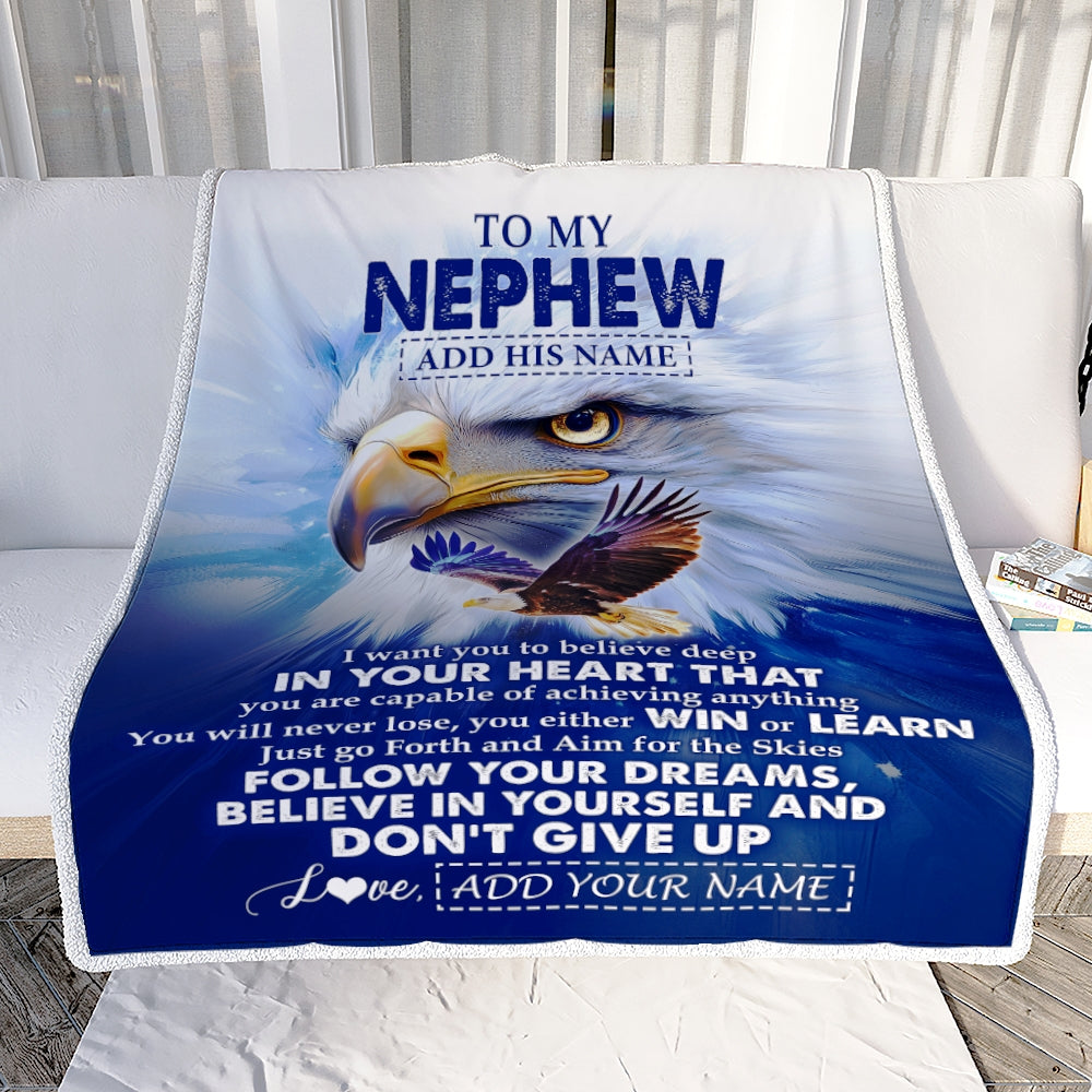 Personalized To My Nephew Gifts From Aunt Uncle Blanket Don't Give Up Eagle Gifts For Nephew Birthday Graduation Christmas Customized Fleece Throw Blanket | teecentury