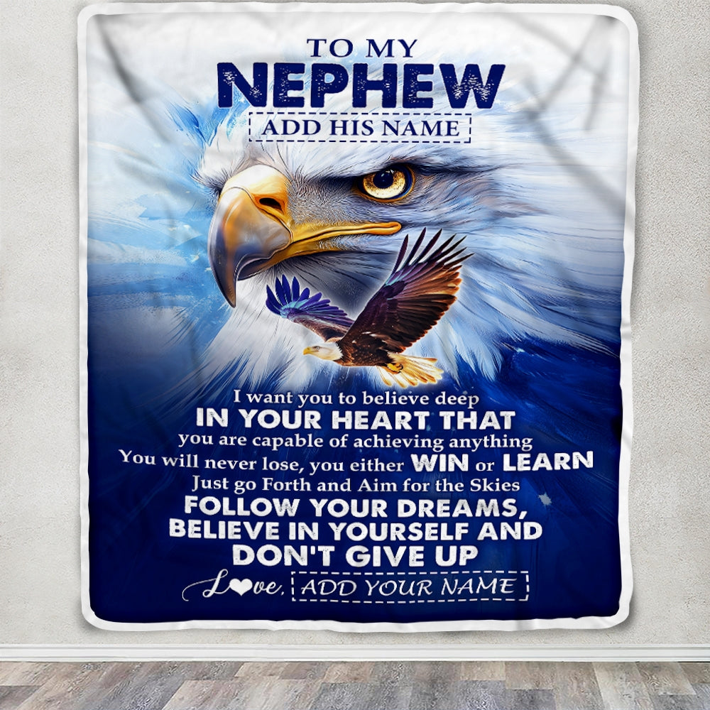 Personalized To My Nephew Gifts From Aunt Uncle Blanket Don't Give Up Eagle Gifts For Nephew Birthday Graduation Christmas Customized Fleece Throw Blanket | teecentury