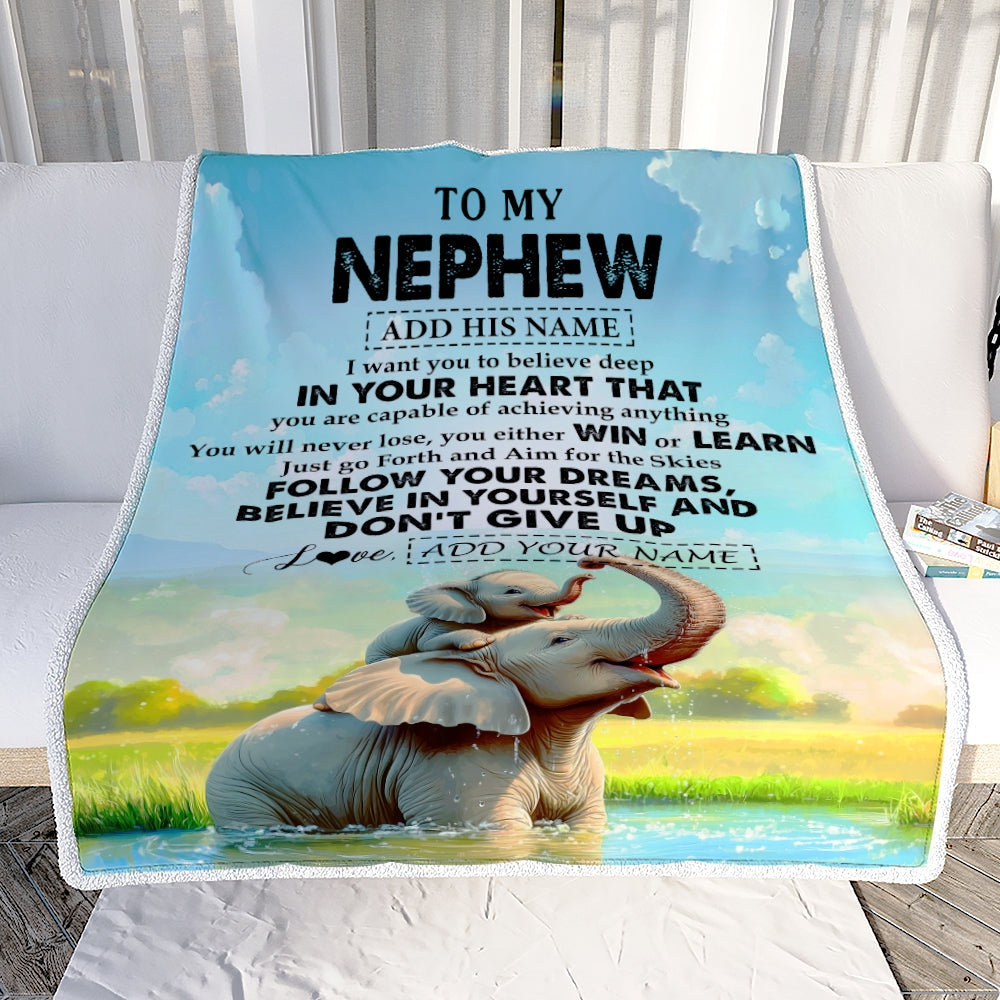 Personalized To My Nephew Gifts From Aunt Uncle Blanket Don't Give Up Elephant Gifts For Nephew Birthday Graduation Christmas Custom Fleece Throw Blanket | teecentury