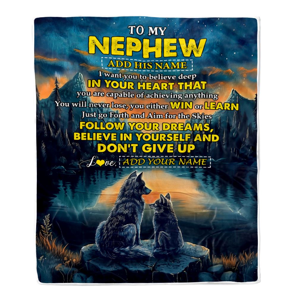 Personalized To My Nephew Gifts From Aunt Uncle Blanket Don't Give Up Wolf Gifts For Nephew Birthday Graduation Christmas Customized Fleece Throw Blanket | teecentury