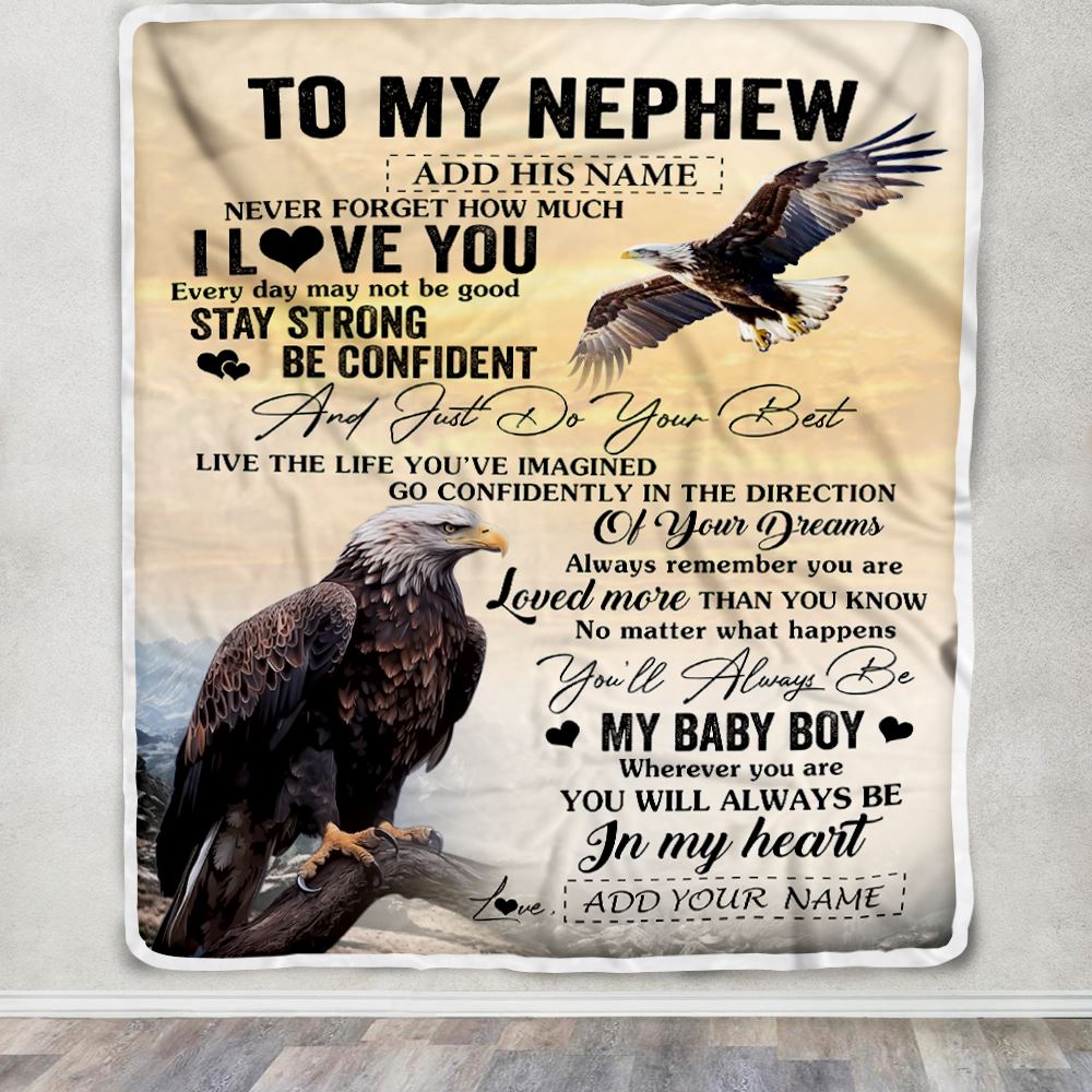 Personalized To My Nephew Gifts From Aunt Uncle Blanket Eagle Never Forget How Much I Love You Nephew Birthday Graduation Christmas Fleece Throw Blanket | teecentury
