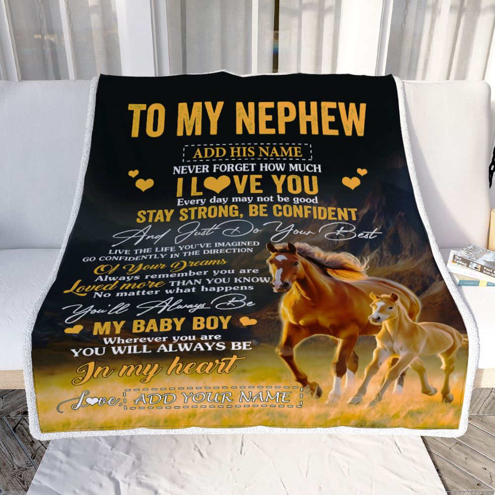 Personalized To My Nephew Gifts From Aunt Uncle Blanket Horse Never Forget How Much I Love You Nephew Birthday Graduation Christmas Fleece Throw Blanket | teecentury