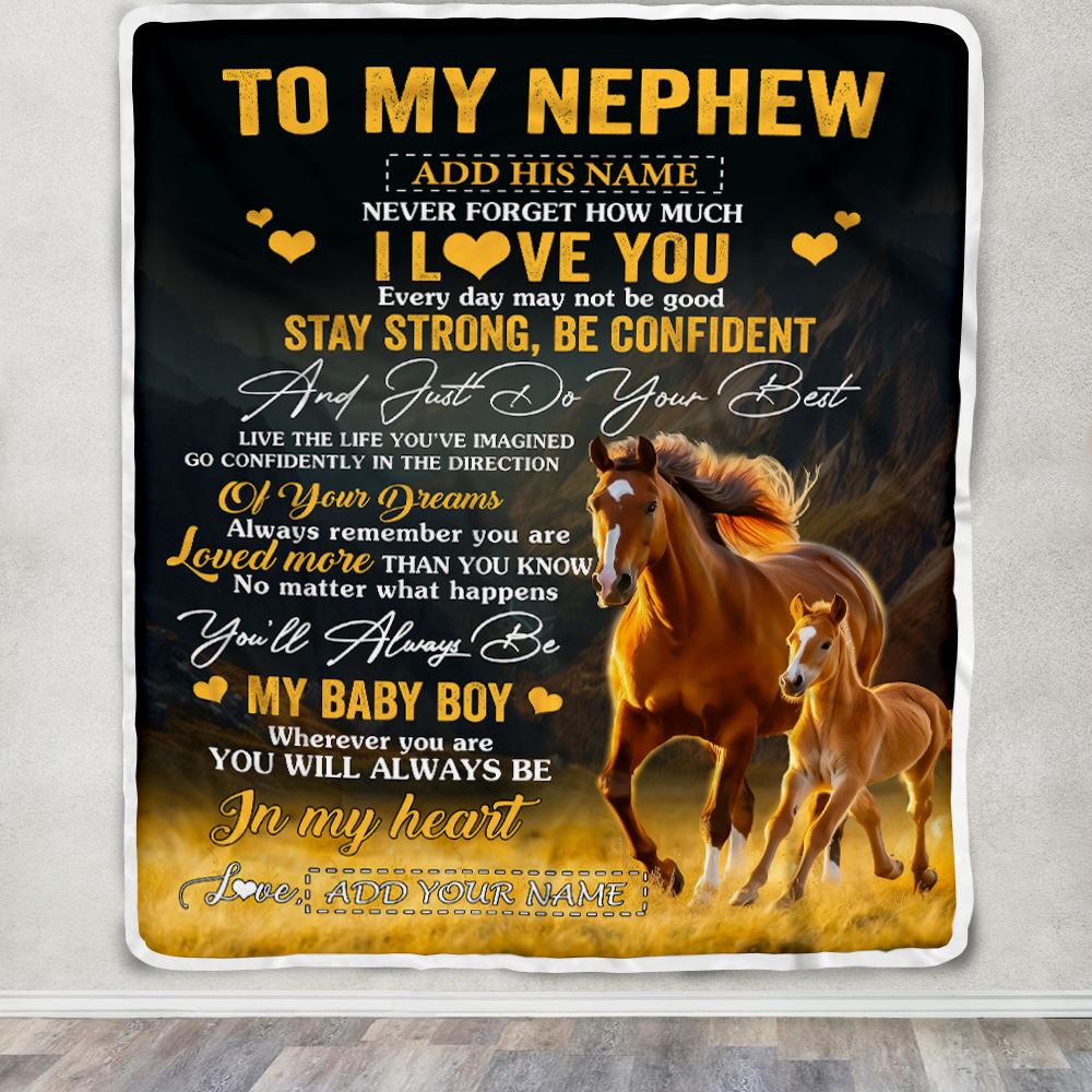 Personalized To My Nephew Gifts From Aunt Uncle Blanket Horse Never Forget How Much I Love You Nephew Birthday Graduation Christmas Fleece Throw Blanket | teecentury