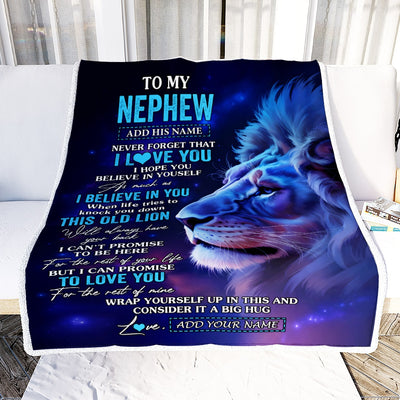 Personalized To My Nephew Gifts From Aunt Uncle Blanket This Old Lion Heart Gifts For Nephew Birthday Present Graduation Christmas Custom Fleece Throw Blanket | teecentury