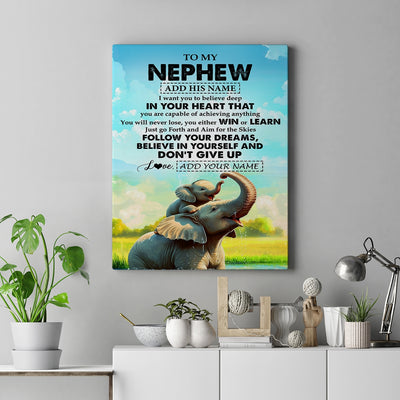 Personalized To My Nephew Gifts From Aunt Uncle Canvas Don't Give Up Elephant Gifts For Nephew Birthday Gifts Graduation Christmas Custom Wall Art Framed Canvas | teecentury