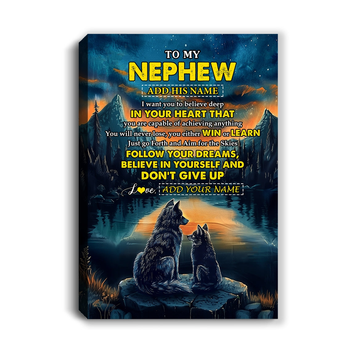 Personalized To My Nephew Gifts From Aunt Uncle Canvas Don't Give Up Wolf Gifts For Nephew Birthday Graduation Christmas Custom Wall Art Print Framed Canvas | teecentury