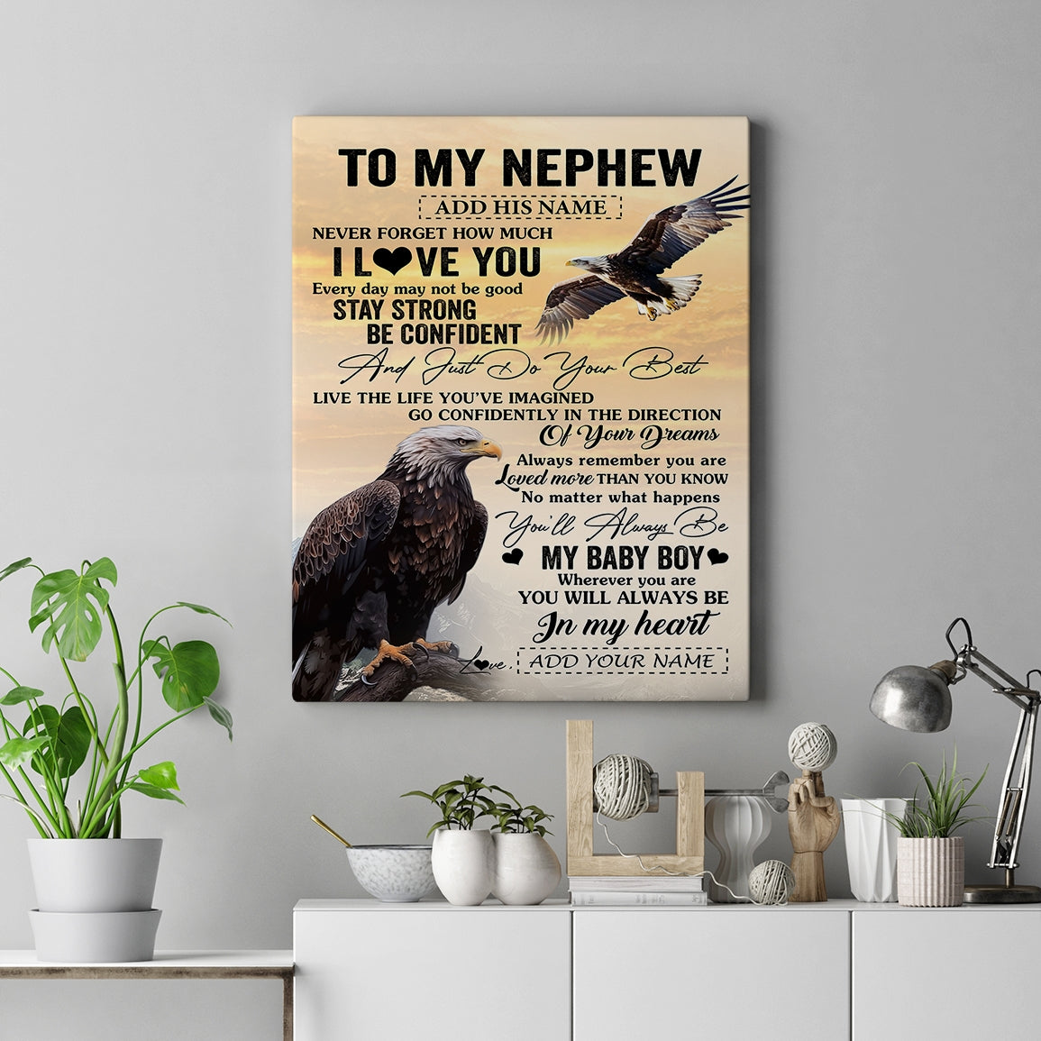 Personalized To My Nephew Gifts From Aunt Uncle Canvas Eagle Never Forget How Much I Love You Nephew Birthday Graduation Christmas Custom Wall Art Print Framed Canvas | teecentury