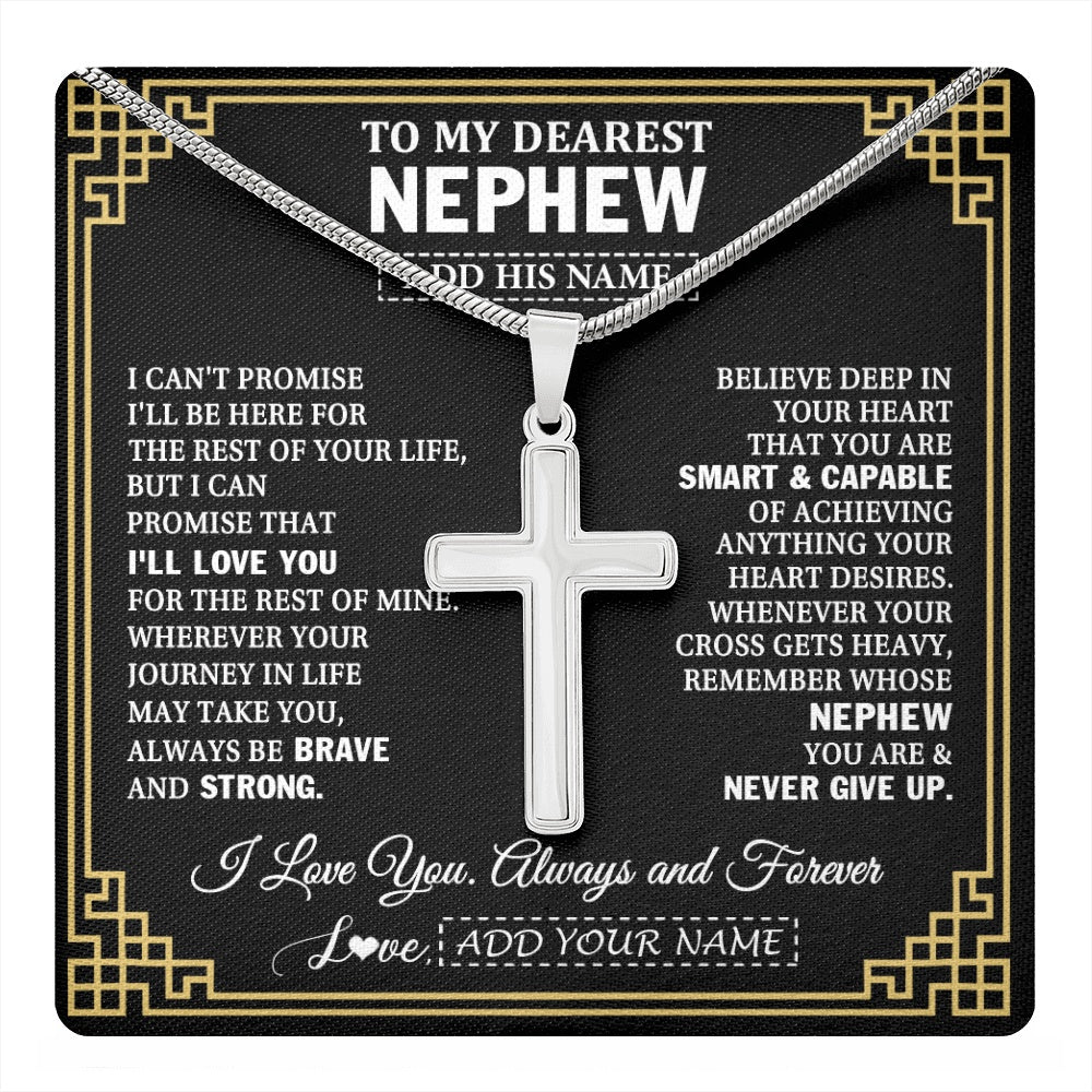 Stainless Cross Necklace Stainless Steel | 1 | Personalized To My Nephew Gifts From Aunt Uncle Cross Necklace Never Give Up Inspirational Gift Nephew Birthday Graduation Christmas Gift Box Message Card | https://teecentury.
