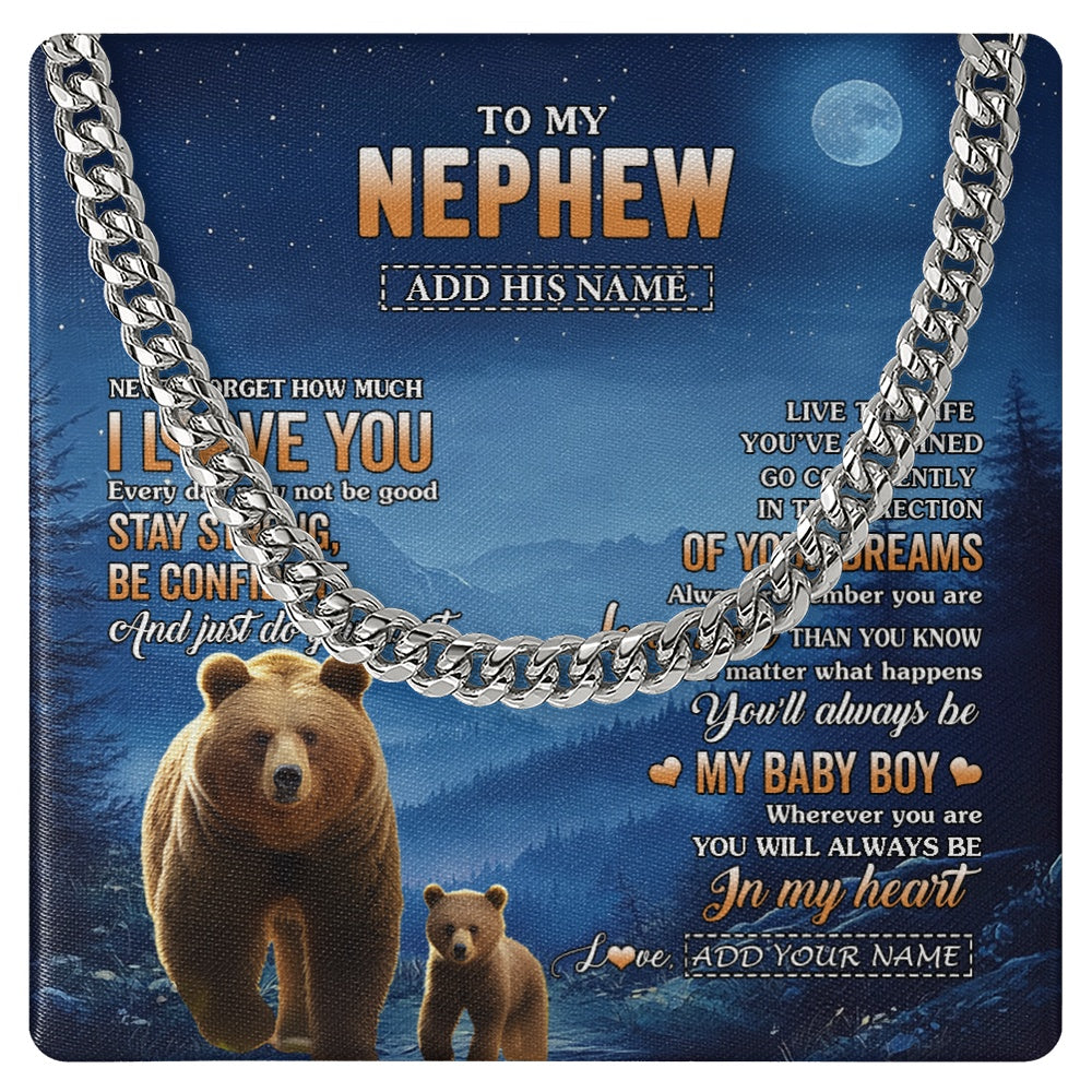 Cuban Link Chain Necklace Stainless Steel | 1 | Personalized To My Nephew Gifts From Aunt Uncle Necklace Bear Never Forget How Much I Love You Nephew Birthday Gifts Graduation Christmas Gift Box Message Card | teecentury.myshopify