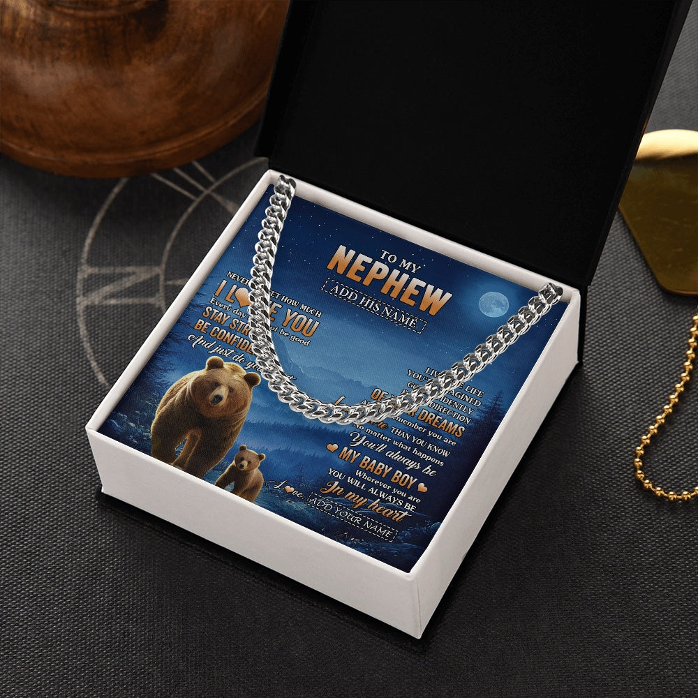 Cuban Link Chain Necklace Stainless Steel | 2 | Personalized To My Nephew Gifts From Aunt Uncle Necklace Bear Never Forget How Much I Love You Nephew Birthday Gifts Graduation Christmas Gift Box Message Card | teecentury.myshopify
