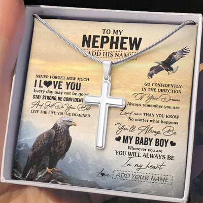 Stainless Cross Necklace Stainless Steel | 2 | Personalized To My Nephew Gifts From Aunt Uncle Necklace Eagle Never Forget How Much I Love You Nephew Birthday Graduation Christmas Gift Box Message Card | teecentury.myshopify