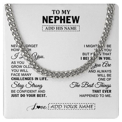 Cuban Link Chain Necklace Stainless Steel | 1 | Personalized To My Nephew Gifts From Aunt Uncle Necklace I Love You Thoughtful Keepsake Gift Nephew Birthday Graduation Christmas Custom Gift Box Message Card | https://teecentury.