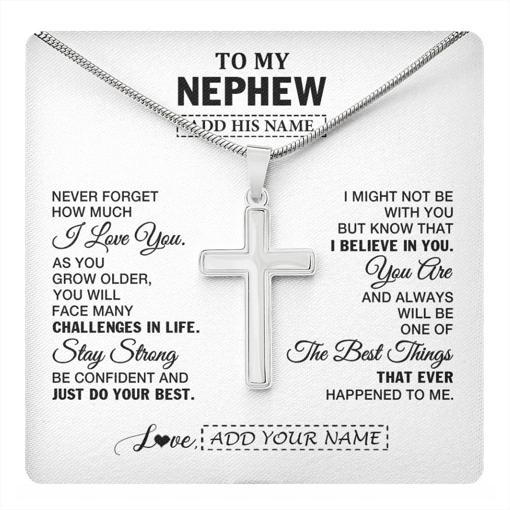 Stainless Cross Necklace Stainless Steel | 1 | Personalized To My Nephew Gifts From Aunt Uncle Necklace I Love You Thoughtful Keepsake Gift Nephew Birthday Graduation Christmas Custom Gift Box Message Card | https://teecentury.