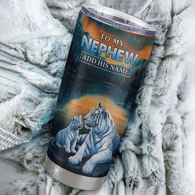 Personalized To My Nephew Gifts From Aunt Uncle Tumbler Don't Give Up White Tiger Gifts For Nephew Birthday Graduation Christmas Custom Stainless Steel Travel Mug | teecentury