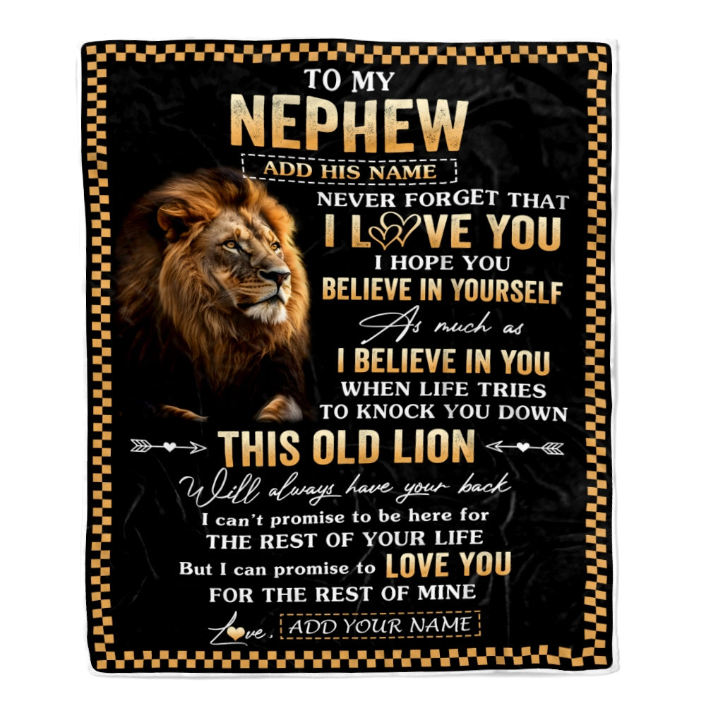 Personalized To My Nephew Gifts From Uncle Aunt Auntie Blanket Old Lion Love You Nephew Birthday Gifts Graduation Christmas Customized Fleece Throw Blanket | teecentury