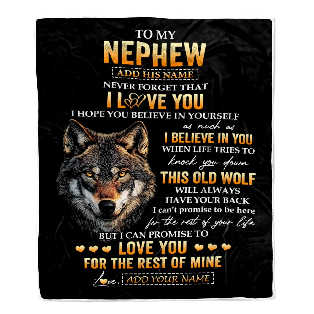 Personalized To My Nephew Gifts From Uncle Aunt Auntie Blanket Old Wolf Love You Nephew Birthday Gifts Graduation Christmas Customized Fleece Throw Blanket | teecentury
