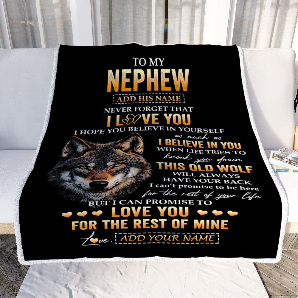 Personalized To My Nephew Gifts From Uncle Aunt Auntie Blanket Old Wolf Love You Nephew Birthday Gifts Graduation Christmas Customized Fleece Throw Blanket | teecentury
