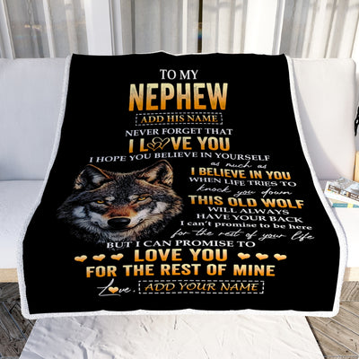 Personalized To My Nephew Gifts From Uncle Aunt Auntie Blanket Old Wolf Love You Nephew Birthday Gifts Graduation Christmas Customized Fleece Throw Blanket | teecentury