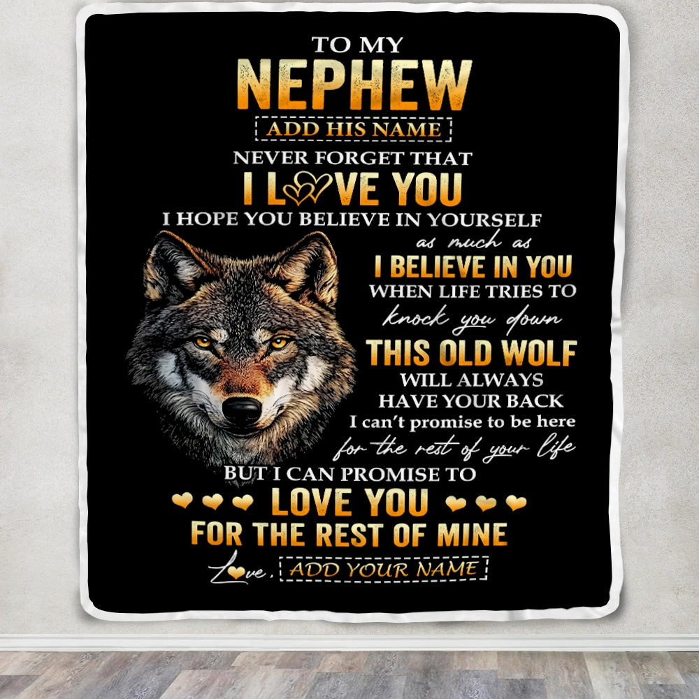 Personalized To My Nephew Gifts From Uncle Aunt Auntie Blanket Old Wolf Love You Nephew Birthday Gifts Graduation Christmas Customized Fleece Throw Blanket | teecentury