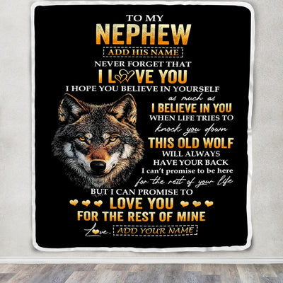 Personalized To My Nephew Gifts From Uncle Aunt Auntie Blanket Old Wolf Love You Nephew Birthday Gifts Graduation Christmas Customized Fleece Throw Blanket | teecentury