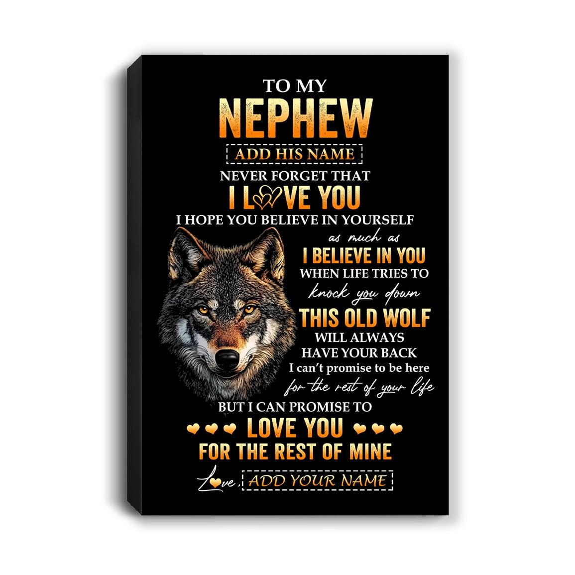 Personalized To My Nephew Gifts From Uncle Aunt Auntie Canvas Old Wolf Love You Nephew Birthday Gifts Graduation Christmas Custom Wall Art Print Framed Canvas | teecentury
