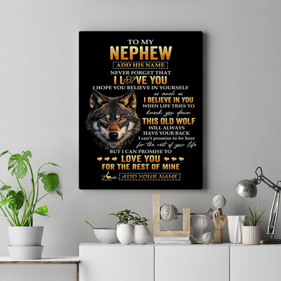 Personalized To My Nephew Gifts From Uncle Aunt Auntie Canvas Old Wolf Love You Nephew Birthday Gifts Graduation Christmas Custom Wall Art Print Framed Canvas | teecentury
