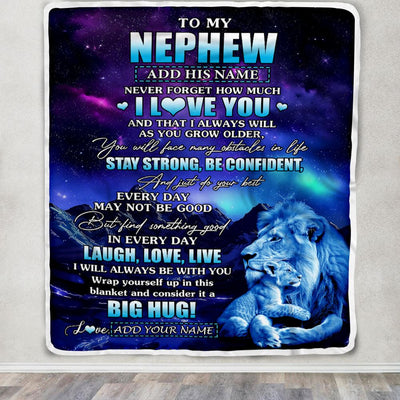 Personalized To My Nephew Gifts From Uncle Blanket Laught Love Live Lion Great Nephew Birthday Gifts Graduation Christmas Customized Fleece Throw Blanket | teecentury